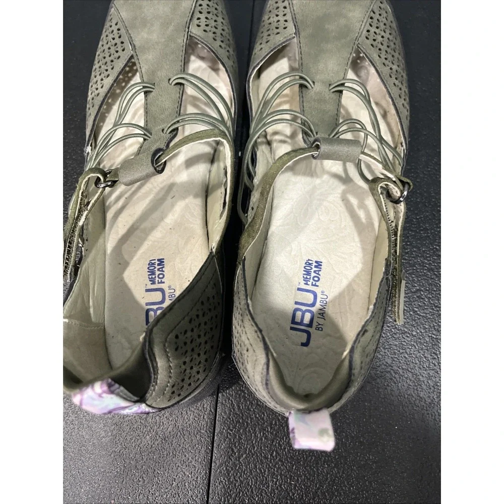 JBU Jambu Shoes Womens 7.5 Olive Fig Mary Jane Flat Vegan Memory Foam Perforated